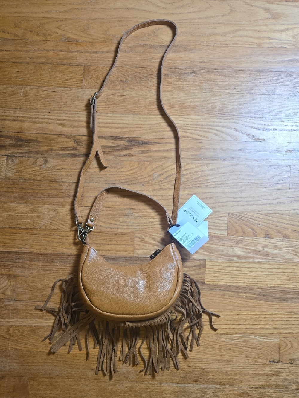 BN Marlon Made in Italy calf leather tobacco tan boho convertible fringe handbag